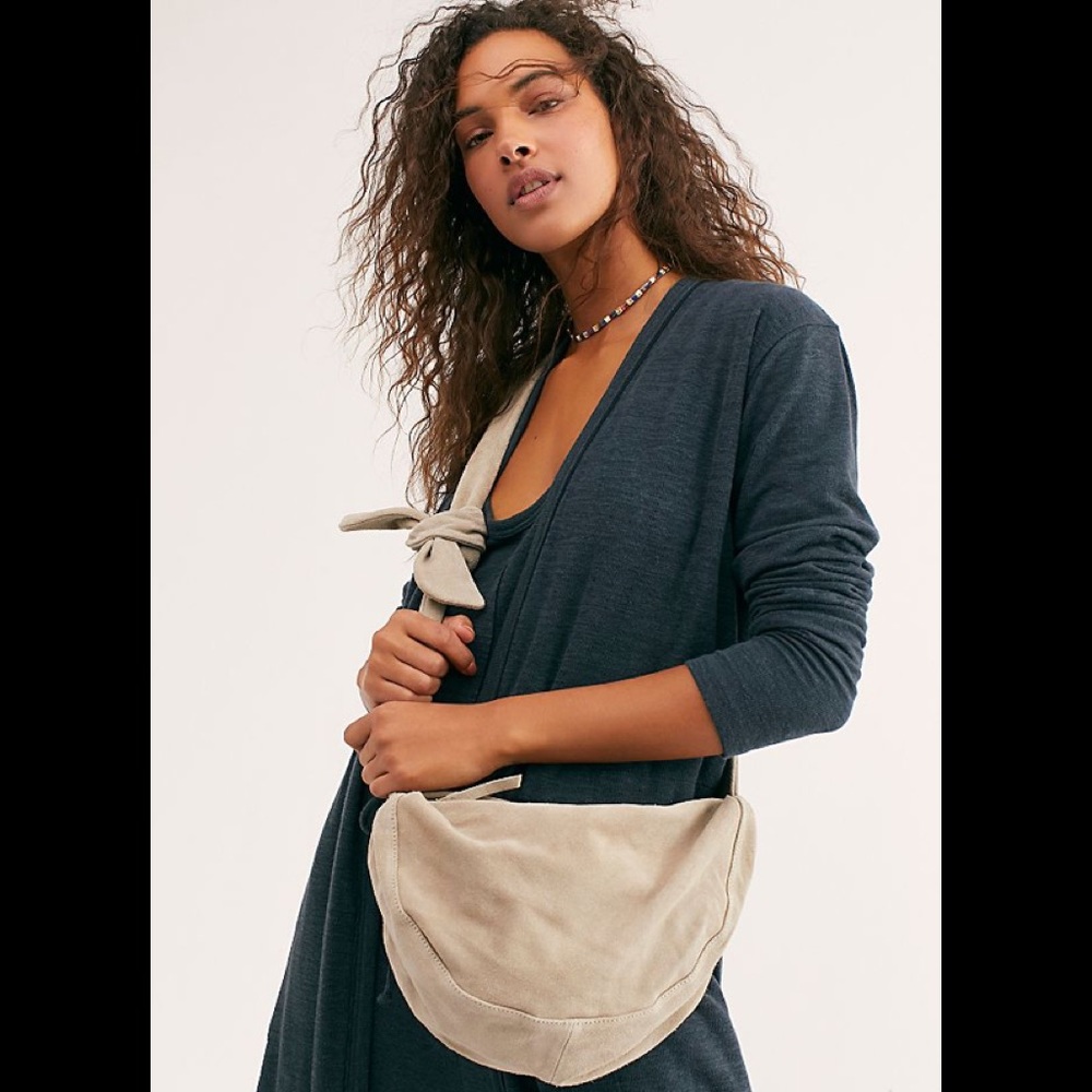 Free People AMI Suede Shoulder Sling Bag Tan